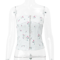 White Floral Zipper Tube Top - Thumbnail 5