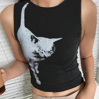 Black Cat Graphic Print Crop Top  - Thumbnail 2