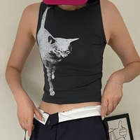Black Cat Graphic Print Crop Top  - Thumbnail 3