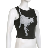 Black Cat Graphic Print Crop Top  - Thumbnail 5