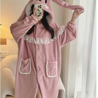 Cute Bunny Ears Hooded Flannel Nightwear Nightgown - Thumbnail 6