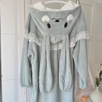 Cute Bunny Ears Hooded Flannel Nightwear Nightgown - Thumbnail 4