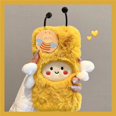 Honey Bee Fluffy Plush Phone Case For iPhone (iPhone 11-iPhone14)