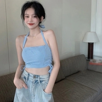 Red Plaid Lace Up Tank Top - Thumbnail 3