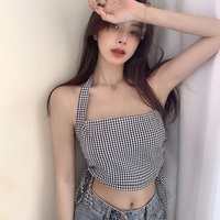 Red Plaid Lace Up Tank Top - Thumbnail 8