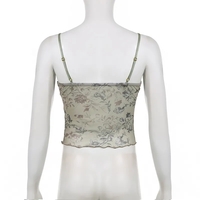 Floral Print Lace Trim Mesh Crop Top - Thumbnail 5