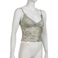 Floral Print Lace Trim Mesh Crop Top - Thumbnail 4