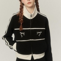 Grey Bow Embroidery Zipper Jacket  - Thumbnail 4