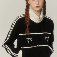 Grey Bow Embroidery Zipper Jacket  - Thumbnail 7