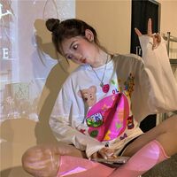 White Retro Cartoon Print Sweater  - Thumbnail 6