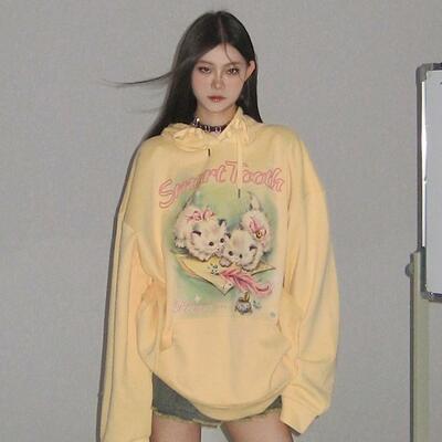 Yellow kitten print sweater 