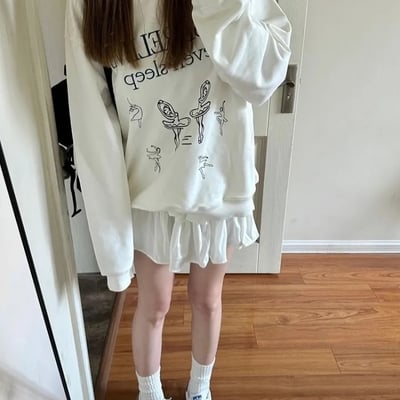 White ballet dancer print crewneck sweater 