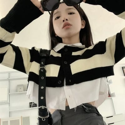 2pcs stripe sweater + white shirt  - Thumbnail 1