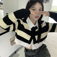 2PCS Stripe Sweater + White Shirt  - Thumbnail 1