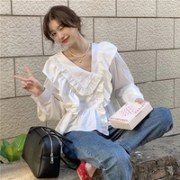 White Ruffle Long Sleeve Blouse  - Thumbnail 1