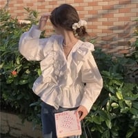 White Ruffle Long Sleeve Blouse  - Thumbnail 2