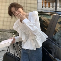 White Ruffle Long Sleeve Blouse  - Thumbnail 4