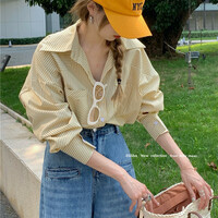 Yellow Stripe Loose Long Sleeve Shirt  - Thumbnail 4
