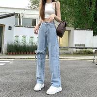 Bow High Waist Straight Leg Jeans - Thumbnail 4