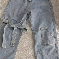 Bow High Waist Straight Leg Jeans - Thumbnail 6