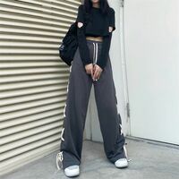 Black Side Bow Bandage High Waist Trousers  - Thumbnail 6