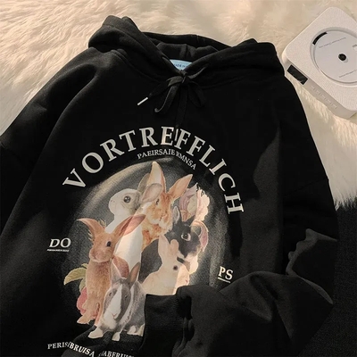 Rabbit Print Oversized Hoodie 