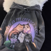 Purple Flower Kitten Print Oversized Hoodie  - Thumbnail 1