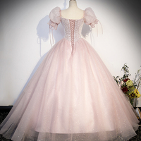 Lovely Blushing Pink Beading Sequins Prom Dresses,  Short Sleeve Backless Floor-Length Formal Dresses - Thumbnail 3