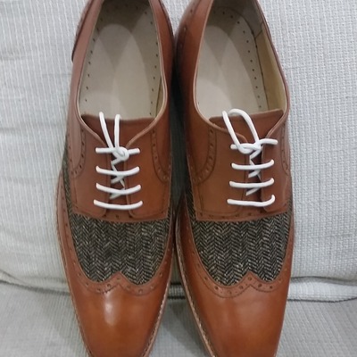  classic brown leather and tweed contrast wingtip oxford dress lace up shoes - Thumbnail 4