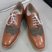  Classic Brown Leather and Tweed Contrast Wingtip Oxford Dress Lace up Shoes - Thumbnail 1