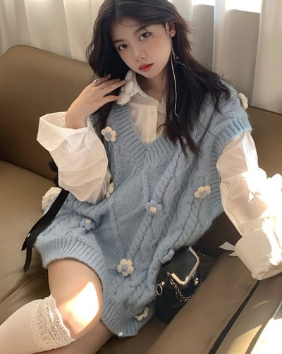 Blue Flower Crochet Sweater Vest 