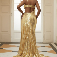 One Shoulder Prom Dresses Gold Sequins for Women - Thumbnail 1
