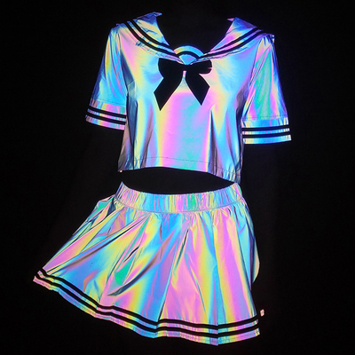 Jk uniform suit personalized colorful reflective school uniform sailor suit pleated skirt