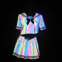 Jk uniform suit personalized colorful reflective school uniform sailor suit pleated skirt - Thumbnail 2