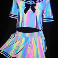 Jk uniform suit personalized colorful reflective school uniform sailor suit pleated skirt - Thumbnail 3