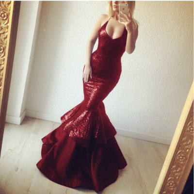 Mermaid prom dresses sequins v neck - Thumbnail 1