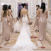 V Neck Bridesmaid Dresses Sequins Floor Length - Thumbnail 1