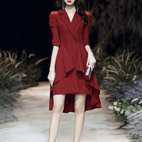 Burgundy Stylish 1/2 Sleeve Short Prom Dress - Thumbnail 1