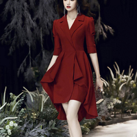 Burgundy Stylish 1/2 Sleeve Short Prom Dress - Thumbnail 3