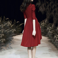 Burgundy Stylish 1/2 Sleeve Short Prom Dress - Thumbnail 4