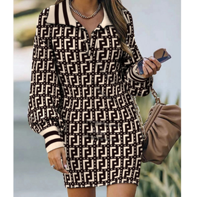 Casual printing long sleeve dress