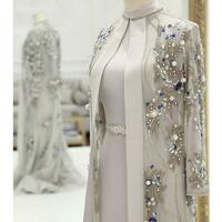 Gorgeous Beaded Mother Of The Bride Dresses With Long Sleeves Pearls Plus Size Wedding Guest Dress Crystals High Neck Evening Gowns,1611 - Thumbnail 1
