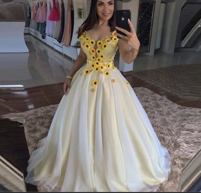 V Neck Prom Dresses with Sunflowers,1614