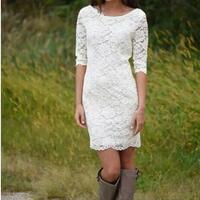 Summer Lace Short Wedding Dresses Scoop Neck Half Sleeves Zipper Back Bridal Gowns,1615 - Thumbnail 1