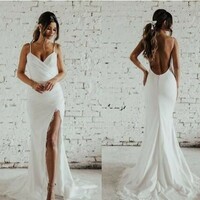 Ruched Lace Wedding Dresses with High Leg Slit,1616 - Thumbnail 1