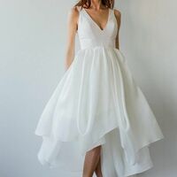 V-neckline Taffeta Short Wedding Dress with Asymmetric Hem,1617 - Thumbnail 1