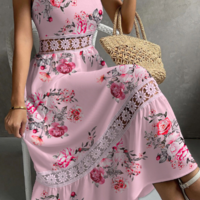 Lace Splicing Printing Sleeveless Dress - Thumbnail 2
