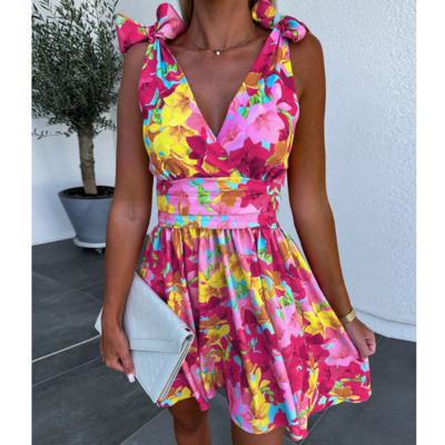 Sexy v-neck sleeveless printed dress - Thumbnail 2