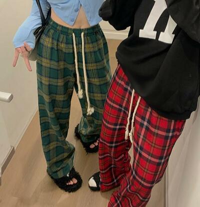 Drawstring Checker Casual Pants