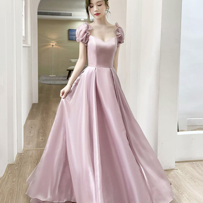 Pink tulle long a-line prom dress - Thumbnail 1